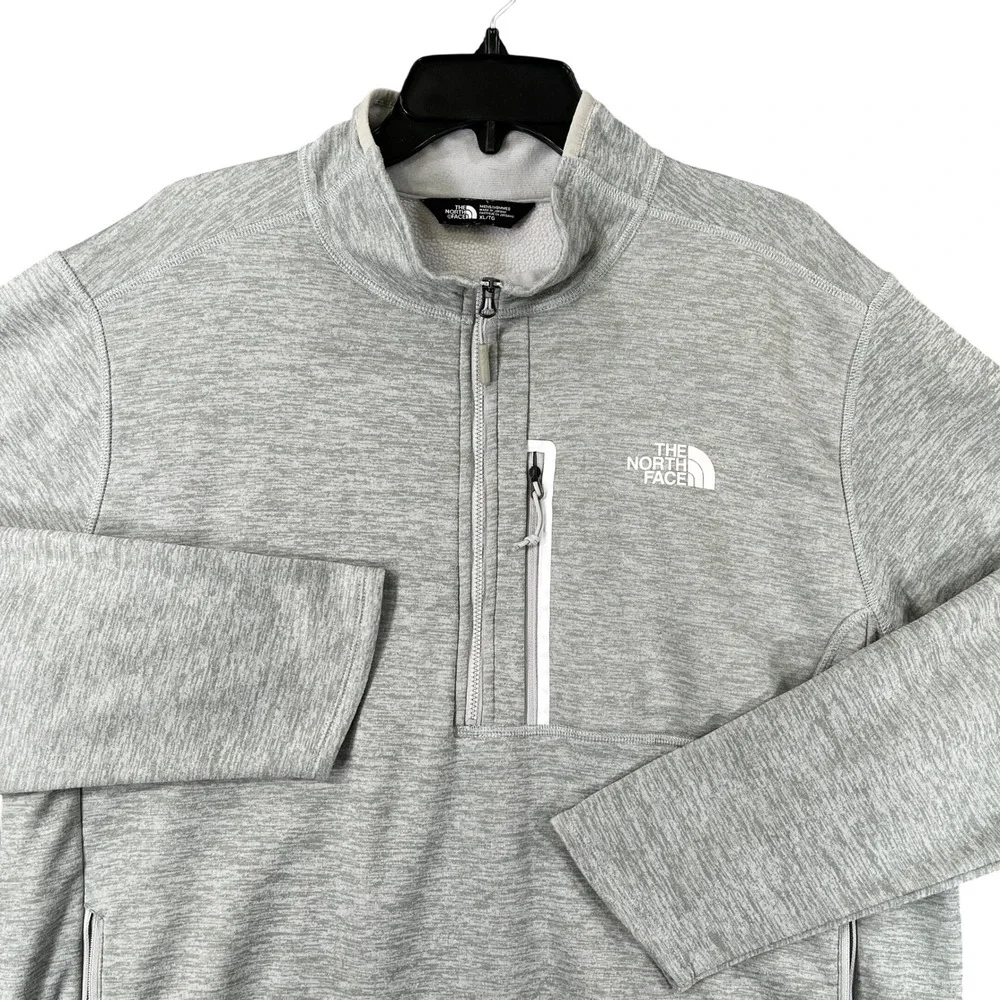The North Face Quarter Zip Pullover Mens XL Grey Heathered Pocket Outdoor Hiking